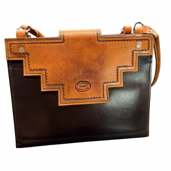 John Wheeler Maker Hand Tooled Leather Floral Shoulder Bag Western Boho Brown - Picture 11 of 14